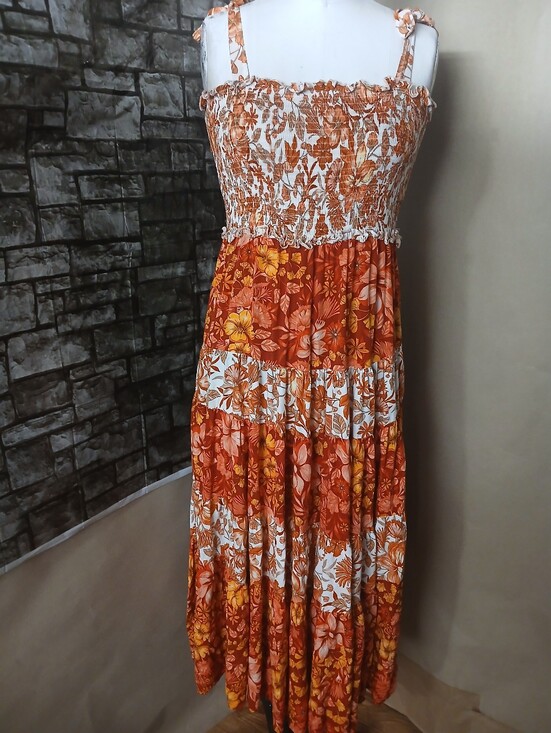 Abel The Label Dresses & Skirts - Abel The Label Rust Floral Smocked Maxi Dress with Ruffle Straps